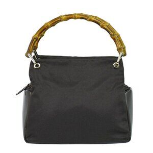 Gucci Bamboo Handbag Nylon Brown Bag Outside Brown